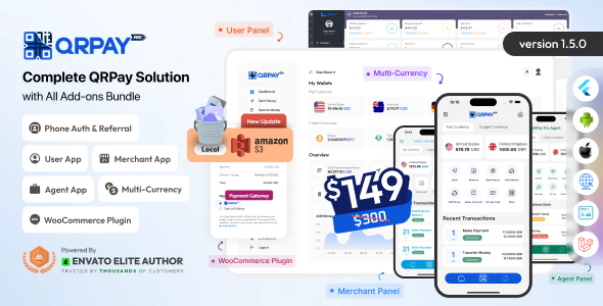 QRPay Pro – Complete Digital Wallet & QR Payment Solution with User, Merchant & Agent Apps